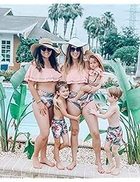 Yaffi Juego de bikini de dos piezas, traje de baño para la familia, trajes de baño Mommy and Me (mami y yo) con volantes y estampado