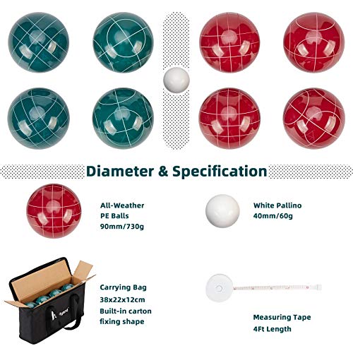 Pointyard Bocce Ball Set, 90mm Classic Bocce Ball Set with 8 Resin