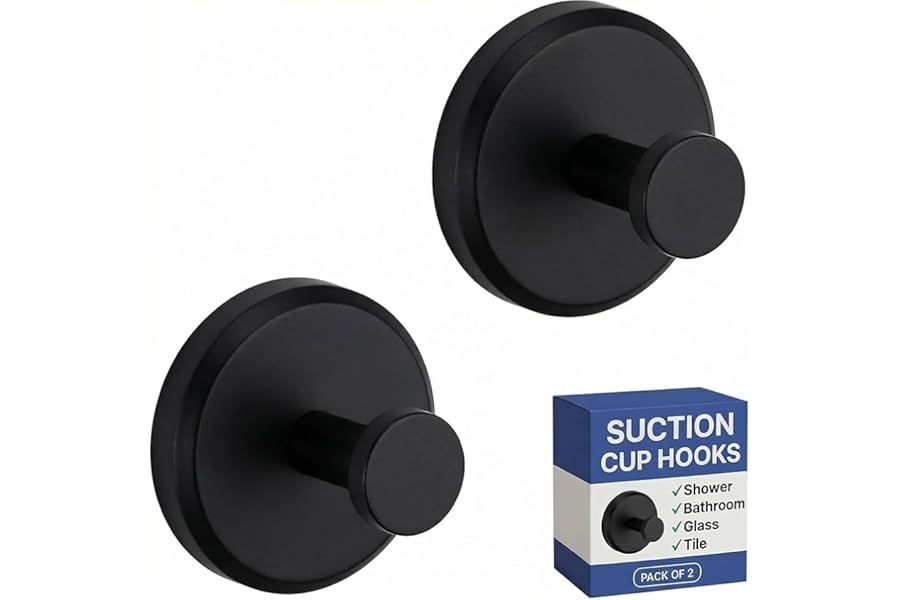 HOME SO Suction Cup Hooks for Shower & Bathroom Towel Holder 2-Pack – Suction Cups Hooks for Hanging Towels, Robes, & Coats -