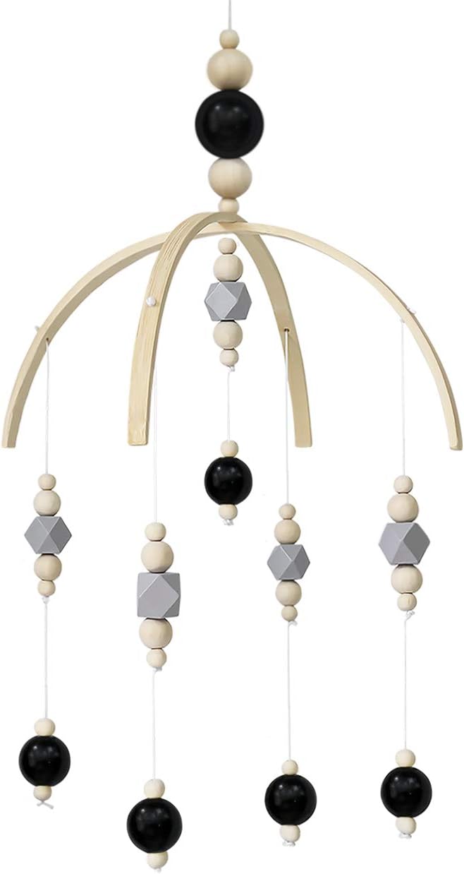 AONTUS Baby Crib Mobiles Wooden Beads for Children Boys Girls Babies Bed Room Designer Colors to Match Nursery Delight (White Black Wooden Beads)