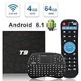 Android TV Box, HAOSIHD T9 Android 8.1 TV Box with Remote Control & Mini Keyboard,4GB RAM 64GB ROM RK3328 Quad-core, Support 4K Full HD Wi-Fi 2.4Ghz BT 4.1 Smart TV Box (black1) (black1)