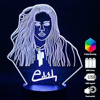 MCdreamUSA 7 Color Lamp Billie Style Eilish Design 3D Night Light Visual Bulbing Changing with USB Cable for Birthday Gifts Decor Lamp Purple