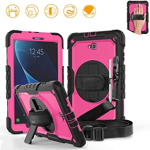 DUNNO Samsung Galaxy Tab A 10.1 Case - Heavy Duty Rugged Full Body with Built-in Kickstand & Built-in Screen Protector Shockproof for Galaxy Tablet SM-T580 T585 T587 (Black/Pink)