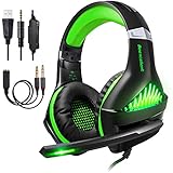 BlueFire Upgraded Professional PS4 Gaming Headset 3.5mm Wired Bass Stereo Noise Isolation Gaming Headphone with Mic and LED Lights for Playstation 4, Xbox one, Laptop, PC (Light Green)