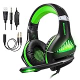 BlueFire Upgraded Professional PS4 Gaming Headset 3.5mm Wired Bass Stereo Noise Isolation Gaming Headphone with Mic and LED Lights for Playstation 4, Xbox one, Laptop, PC (Light Green)