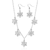 Kokoma Elegant Snowflake Pendant Jewelry Set for Women Multi-Snowflake Charm Necklace and Earrings Cubic Zirconia Floral Christmas Festive Accessories Jewelry