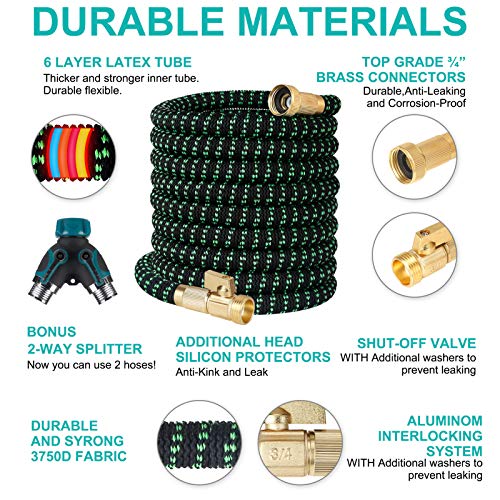 Longterm Expandable Garden Hose Set 25ft,Strength Fabric 3750D,9 Latex Layers, 3/4\