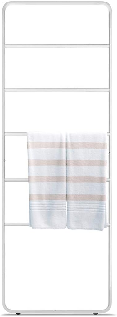 Blanket Ladder Decorative Ladder Leaning Rack Clothing Towel Rack for Bedroom, Bathroom, Living Room, White