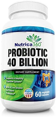 Nutrica360 Probiotic 40 Billion Organisms - Encourage healthy digestion - Maintains intestinal lining - Supports detoxification - Promote bodily health - Benefit the skin - 60 Veg Capsules
