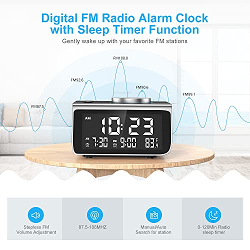 Dekala Alarm Clock Radio Small Digital Clock FM Radios with 2 USB