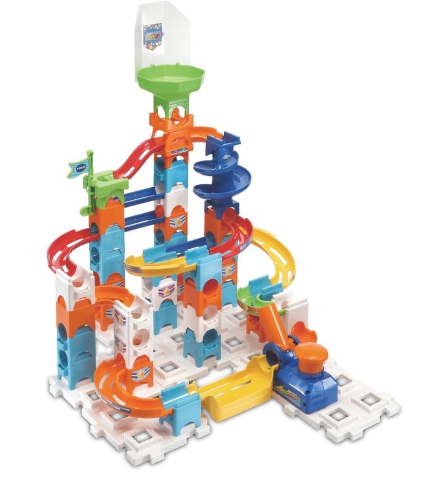 VTech Marble Rush Spiral City, Construction Toys for Kids with 5 Marbles and 62 Building Pieces, Colour-Coded Building Toy, 4 Years +, English Version, Multicolor, 20 x 40 x 30 cm