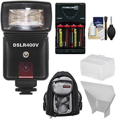 Precision Design DSLR400V High Power Auto Flash with LED Video Light with Batteries &amp; Charger + Diffuser + Bounce Reflector + Backpack + Kit for Samsung Galaxy NX, NX30, NX300, NX2000 Cameras