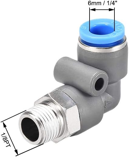 sourcing map Elbow Push to Connect Air Fittings 6mm Tube OD X 1/8PT Male Thread Pneumatic Quick Release Connectors Grey 5Pcs - Image 3