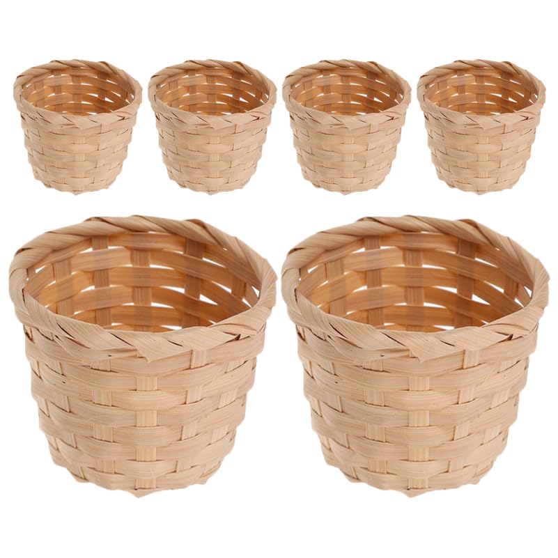 Mikinona 6pcs Bamboo Woven Storage Basket Mini Basket Household Sundries Organizer Desktop Flower Container Christmas Easter Party Decoration for Stationery Cosmetics