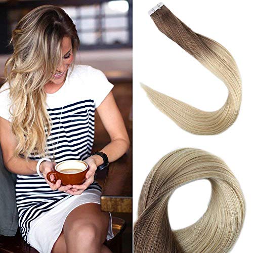Fshine 24 Inch Remy Tape In Hair Extensions Human Hair Ombre Balayage Tape In Human Hair Extensions Ombre Hair Dye Color 6B Fading To 613 Blonde Glue In Blonde Hair Extensions 50 Gram 20Pcs Per Package