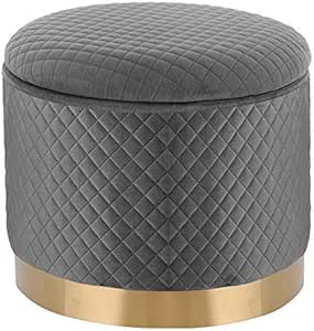 Taburete Duradero de Terciopelo Redondo con Almacenamiento, Taburete