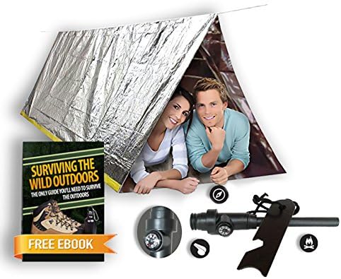 Aceporte Emergency Mylar Tube Tent &amp; Magnesium Fire Starter Kit | 2 Person Thermal Survival Shelter | All Weather Protection For Hiking, Camping, Best Outdoor Survival Kits