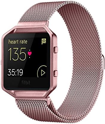Andyou Fitbit Blaze Band with Frame, stainless steel Replacement Adjustable Band with Metal Frame for Fitbit Blaze Women Men,Rose pink Small