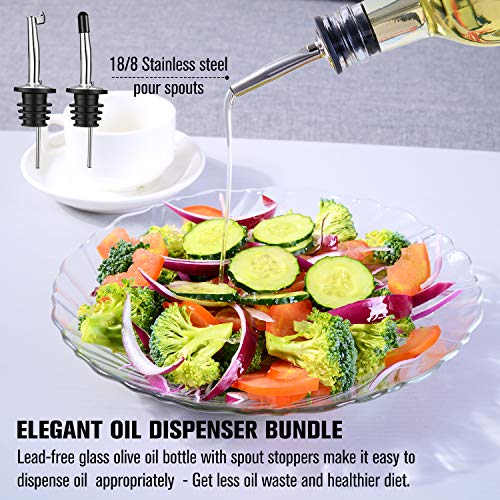 PrettyCare Olive Oil and Vinegar Dispenser Bottles 17oz (Extra Lids, Labels and Funnel) 500ml Drip-Free Bottle with Stainless Steel Spout, Flip Top Pourer Set (Clear) - Thumbnail 7