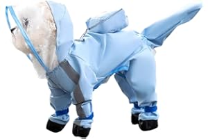 Harikaji Small Dog Raincoat, Tail Protect Feet Cover Waterproof Dog Rain Jacket Rain Coat for Puppy Small Dogs(Blue,L)