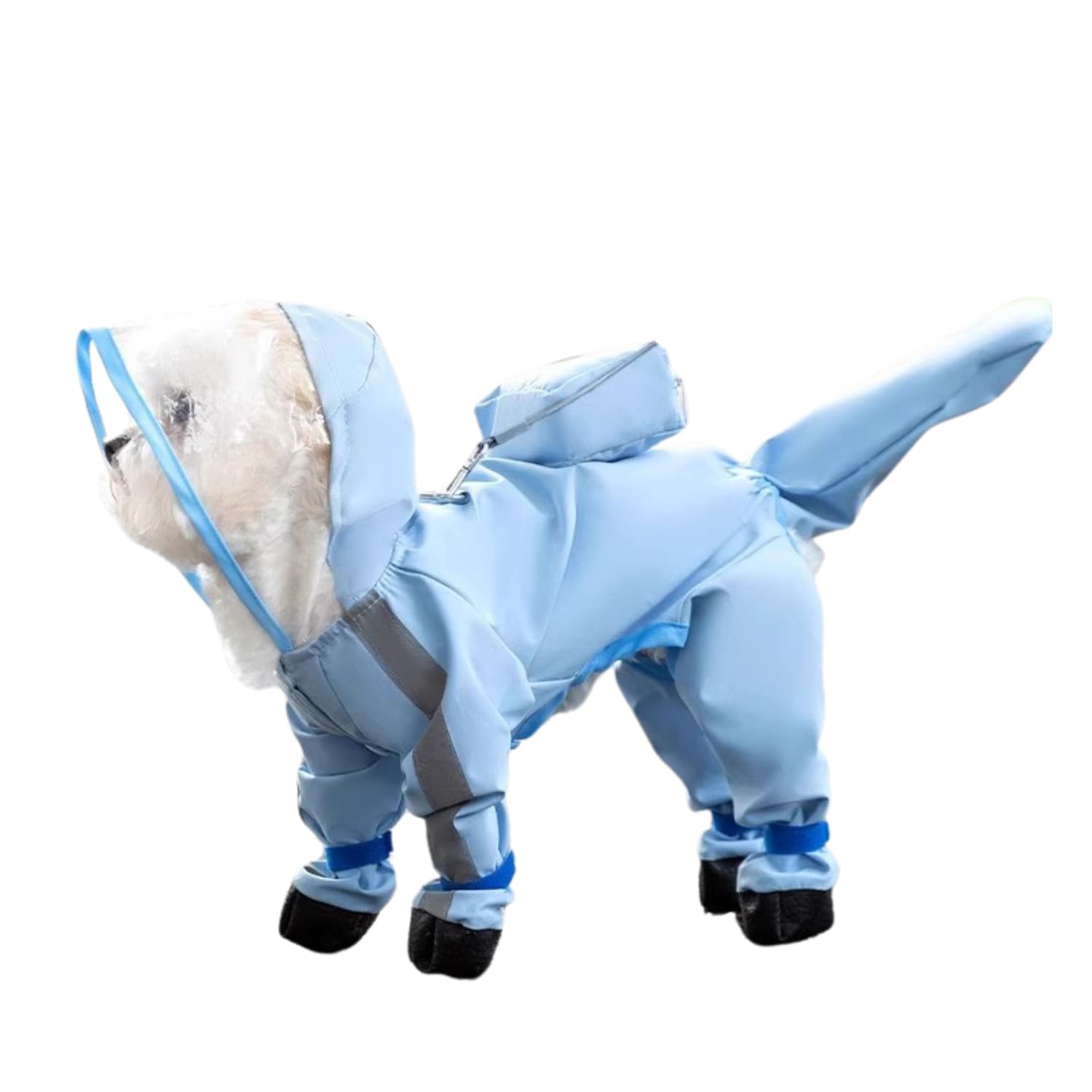 BT Bear Small Dog Raincoat with Rain Shoes Set,Full-Coverage Waterproof with Backbag,Reflective Dog Raincoat Rain Boots for Puppy Small Dogs,M Blue — image 1
