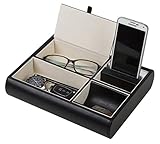 Jack Cube Valet Tray Leather, Desk or Dresser Organizer, Catch-all for Keys, Phone, Wallet, Coin, Jewelry, and More (10.34 x 2.15 x 8.19 inches) - MK158 ()