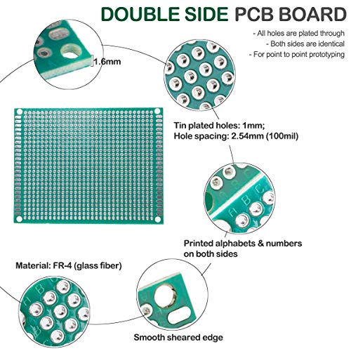 Moi Doi Double Sided PCB Board Prototype Kit,Universal Printed Circuit Board,Prototype Paper PCB Universal Experiment Matrix Circuit Board Kit,for DIY Soldering and Electronic Project,136 Pcs