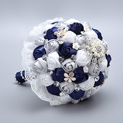 Lace Satin Brooch Wedding Bouquet For Bridal Holding Flowers Navy Blue Grey White
