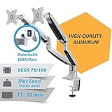 AVLT-Power Premium Aluminum Dual Monitor Arm Mount - Full Motion Gas Spring - Heavy Duty - 2 Monitor Desk Mount Arm Stand Holds 13" to 32" Screens, Up to 19.8 lbs Each, VESA 75x75 or 100x100