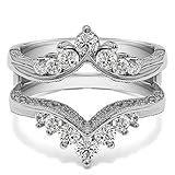 TwoBirch Sterling Silver Chevron Style Ring Guard with Millgrained Edges and Filigree Cut Out Design with Cubic Zirconia (0.74 ct. tw.)