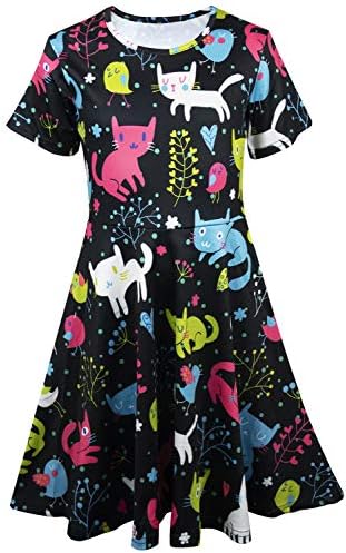 Kayolece Girls Dresses 3D Print Summer Short Sleeve Casual Party Clothes for Kids 2-9 Years Old