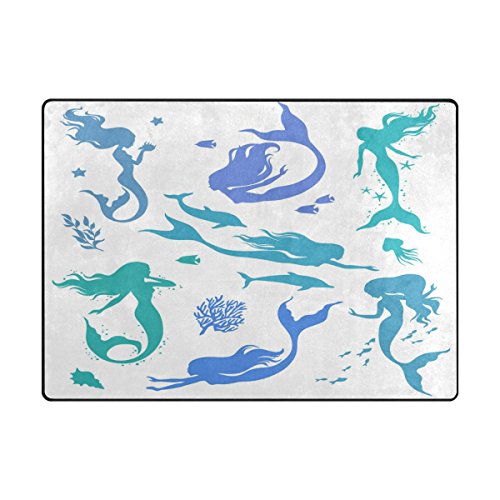 ALAZA-Silhouettes-Mermaid-Starfish-Coral-Reef-Area-Rug-Rugs-for-Living-Room-Bedroom-7-x-5 ALAZA Silhouettes Mermaid Starfish Coral Reef Area Rug Rugs for Living Room Bedroom 7' x 5'