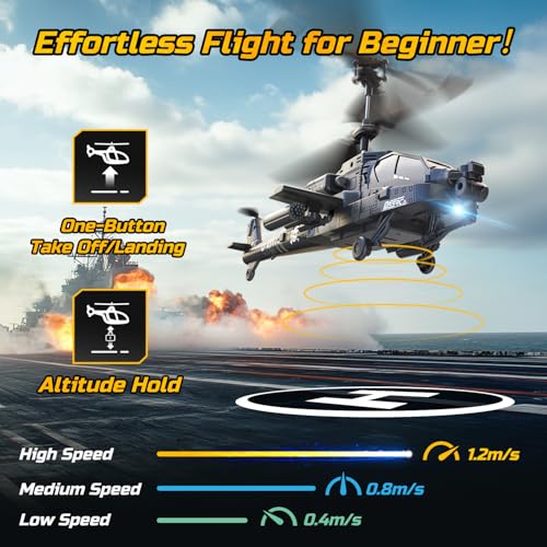 DEERC RC Helicopter for Kids and Adults, 2.4GHz Remote Control Helicopter W/ 2 Batteries, LED Lights, Altitude Hold & One-Key Take Off,30 Mins Flight,Indoor Military Flying Toy for Beginners Boys Gift