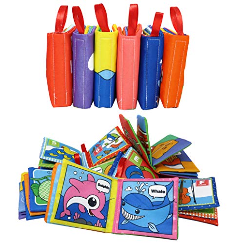 Smart Novelty Babies First Soft Books - Non-Toxic Colorful Crinkle Cloth Books for Babies and Toddlers Early Education Toy Baby Gift - Pack of 6 Soft Cloth Books