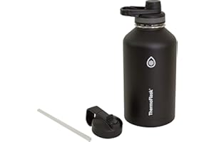 ThermoFlask 64 oz Double Wall Vacuum Insulated Stainless Steel Water Bottle with Spout and Straw Lids, Black