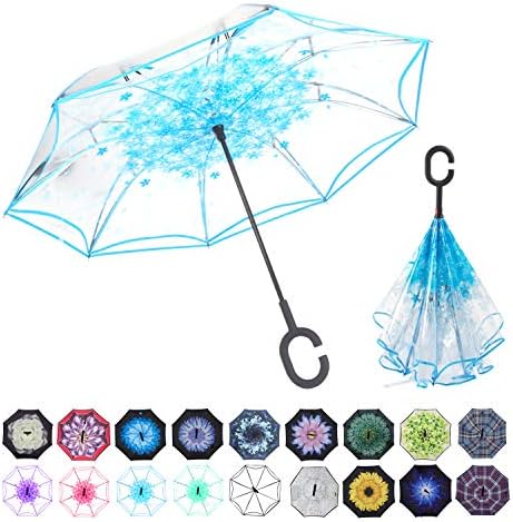 WASING Double Layer Inverted Umbrella Cars Reverse Umbrella, Windproof UV Protection Big Straight Umbrella for Car Rain Outdoor with C-Shaped Handle WASING Double Layer Inverted Umbrella Cars Reverse Umbrella, Windproof UV Protection Big Straight Umbrella for Car Rain Outdoor with C-Shaped Handle