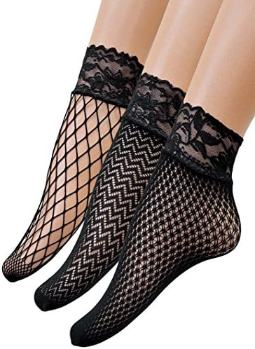Begirlly Summer Mesh Ankle High Tights Lace Fishnet Short Socks for Women 3 Pack