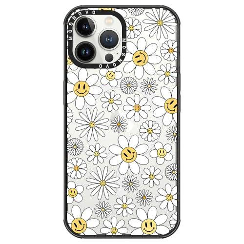 MOSNOVO Magnetic Case for iPhone 13 Pro Max, 10ft Military-Grade Protection, Compatible with Magsafe, Shockproof Phone Case for iPhone 13 Pro Max - Happy Daisy Blooms - Clear Black