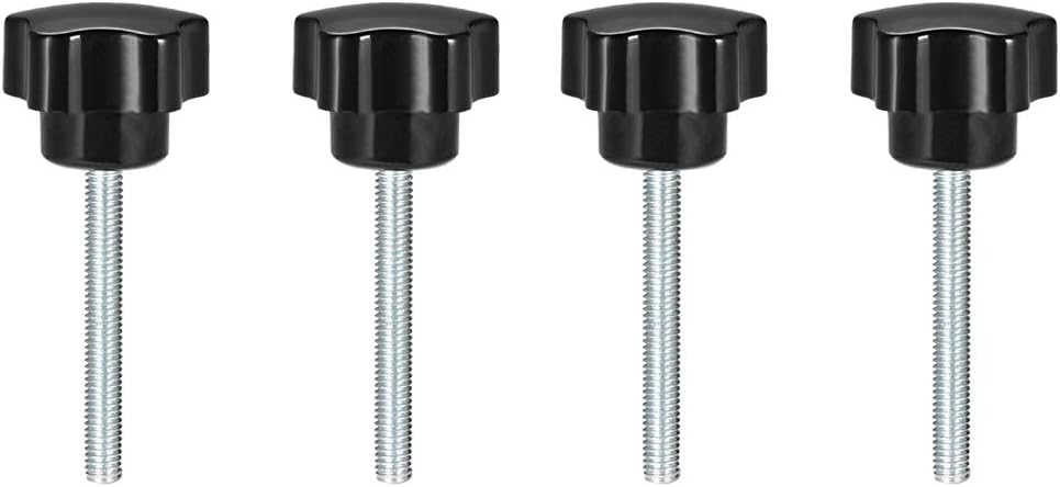 sourcing map 4 Pcs Star Knobs Grips M5 x 50mm Male Thread Steel Zinc Stud Black PP, Black,Silver