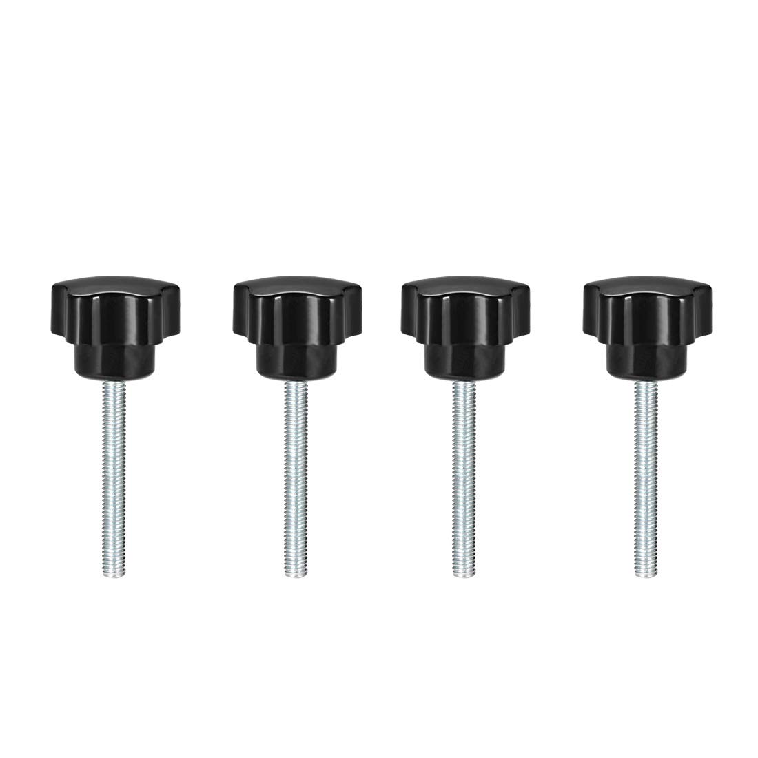 sourcing map 4 Pcs Star Knobs Grips M5 x 50mm Male Thread Steel Zinc Stud Black PP