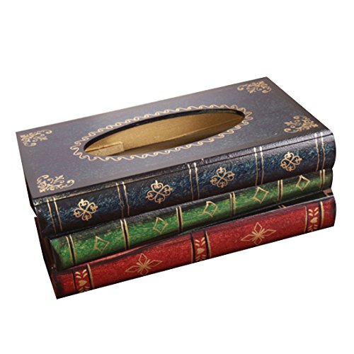 LYUS Tissue Holder Elegant Wooden Antique Book Design Tissue Paper Holder Dispenser Novelty Napkin Holder Toilet Bath Facial Tissue Box (Blue)