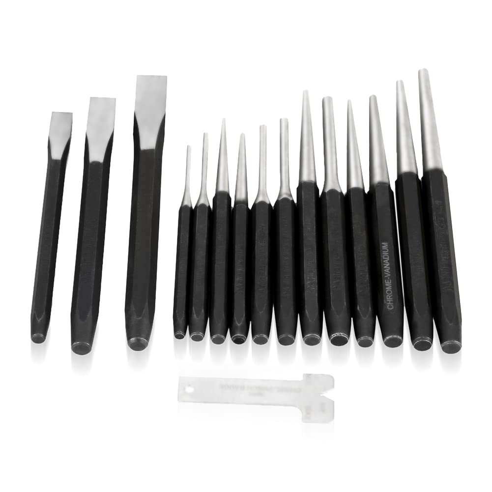 Mechanics Punch and Chisel Set, 16 Pieces, Pin Centre Taper Cold Gauge Chisel Punch Tool