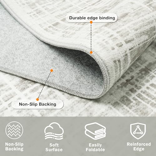 8x10 Area Rugs Washable Rug: Anti-Skid Abstract Modern Living Room Rug Soft Thin Carpets Indoor Floor Non-Shedding Carpet for Bedroom Dining Farmhouse Nursery Home Office (White Gray, 8'x10')