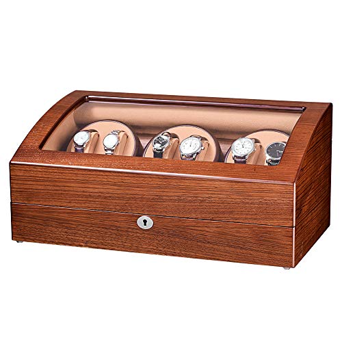 JQUEEN Automatic Watch Winder with Quiet Motor, Six Winding Spaces 7 Storages Spaces