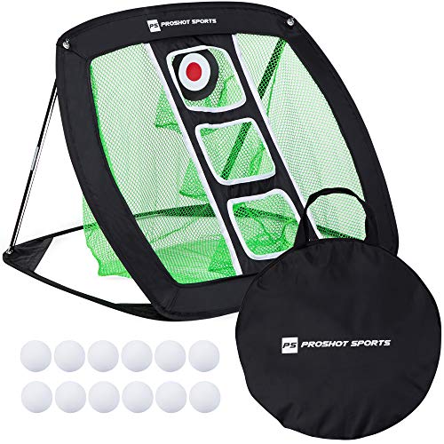Proshot Sports Pop Up Golf Chipping Net Outdoor Indoor Golfing Target Accessories and Backyard Portable Practice Swing Game with Foam Training Golf Balls
