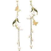 Butterfly Pearl Tassel Earrings for Women Flower Dangling Long Drop Dangle Leaf Earrings Festival Jewelry Gifts for Her