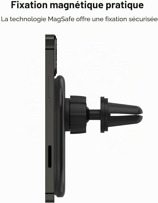 BoostCharge Chargeur de voiture Magnétique sans fil, Support Telephone Voiture Magnetique, Compatible MagSafe, pour l’iPhone 17, 16, 15, 14, 13, 12 Pro, Max, Plus, mini (câble inclus)