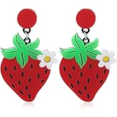 Red Strawberry Earrings for Women Acrylic Strawberry Flower Earrings Resin 3D Simulation Strawberry Fruit Earrings Jewelry for Women