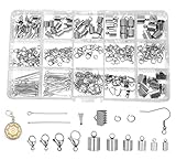 Mandala Crafts Stainless Steel Kumihimo Cord End Cap, Clasp, Ribbon Clamp, Bail Jewelry Finding Supplies Starter Kit (Endcaps, Lobster Clasps, Jump Rings, Pins, Earring Hooks, Bails, Ribbon Ends)
