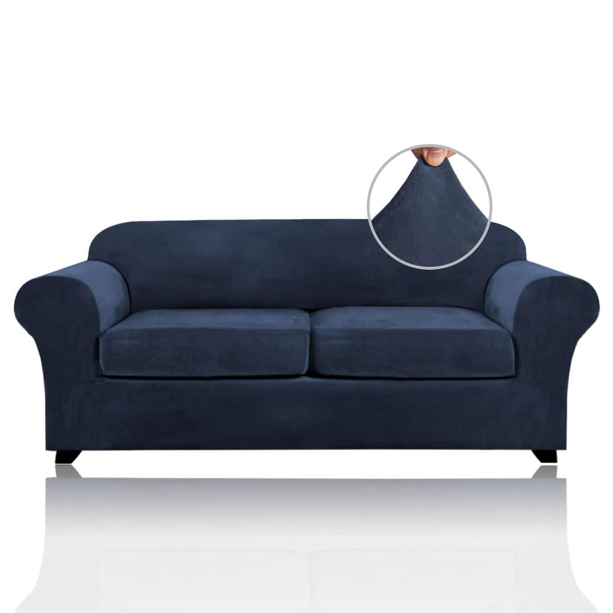 Photo 1 of PrinceDeco Couch Cover Velvet Plush Sofa Covers for 2 Cushion Couch Width Up to 90 Inch Washable Furniture Protector Pet Friendly No Slip Sofa Slipcover(Medium-Large, Navy)